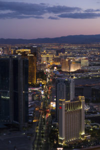 Las Vegas, NV, USA - August 12, 2015: View of Las Vegas from Stratosphere Tower at night on August 12, 2015. Las Vegas is one of the top tourist destinations in the world.