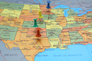 Pushpin line on USA map
