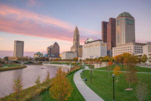 View of downtown Columbus Ohio Skyline at twilight