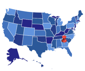 A map of the United States with a thumbtack in Georgia.