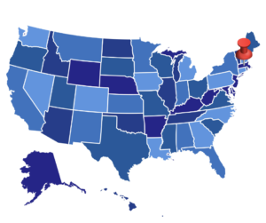 A map of the United States with a thumbtack in Pennsylvania.