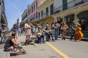 This is a picture of street performers in New Orleans' French Quarter. 